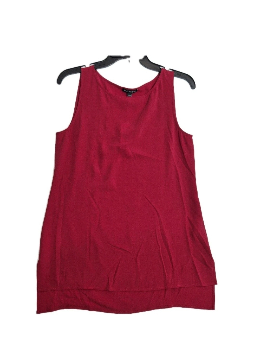 Eileen Fisher Women's Top Size XXS Sleeveless Silk Tank Red Boat Neck Crepe 68